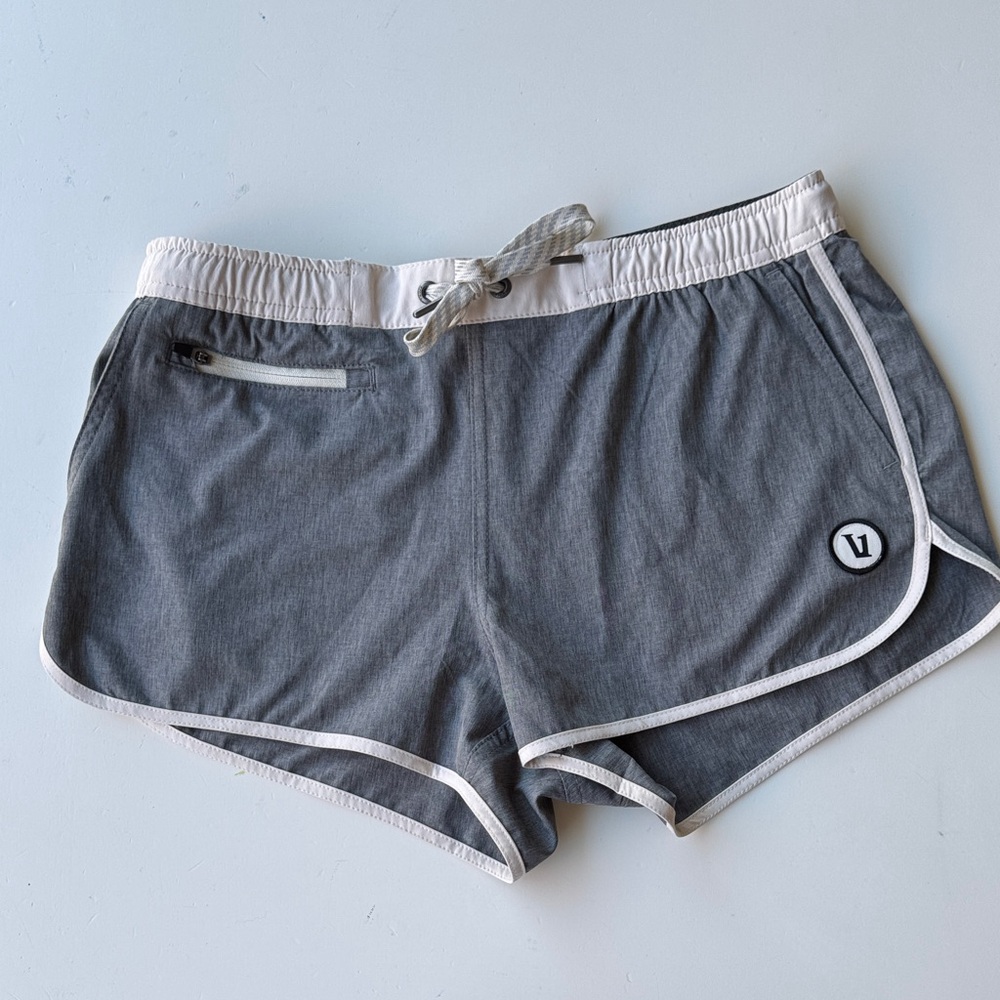 Vuori Gray Athletic Shorts with White Trim